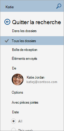 Capture d’écran du volet navigation des résultats de recherche.
