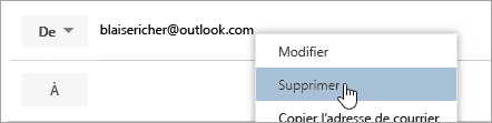 Capture d’écran de l’option Supprimer