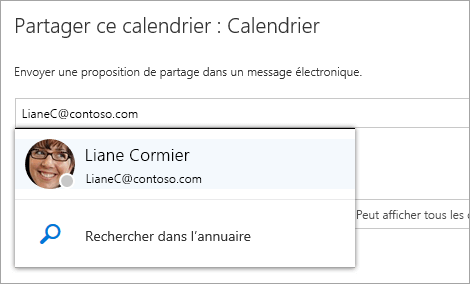 Boîte de dialogue Partager ce calendrier
