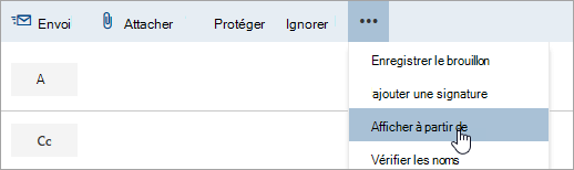 Capture d’écran de l’option Afficher à partir de