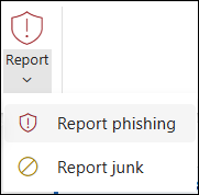 Capture d’écran du bouton Rapport avec l’option Signaler l’hameçonnage sélectionnée dans le ruban classique dans Outlook sur le web.