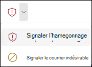 Capture d’écran du bouton Rapport avec l’option Signaler l’hameçonnage sélectionnée dans le ruban simplifié dans Outlook sur le web.