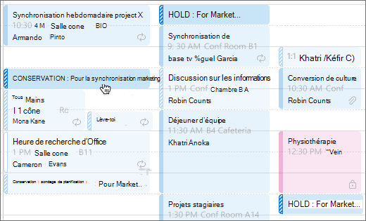 Calendar l’affichage des conservations pour un sondage de planification