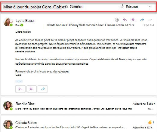 Cliquez sur Résumer pour obtenir un résumé de conversation par Copilot.