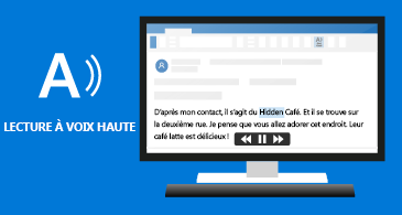 Icône Lecture à voix haute sur la gauche et message dans lequel du texte est mis en surbrillance