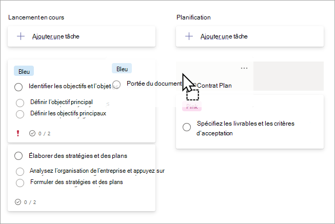 Déplacement d’une tâche entre des compartiments dans l’affichage du tableau