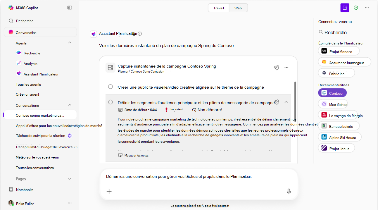 Capture d’écran montrant le sélecteur de plans.