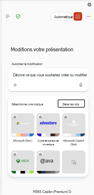 point d’entrée manageBrandkits dans PowerPoint.