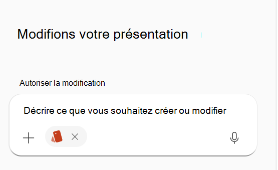 Capture d’écran montrant un kit de marque sélectionné dans l’invite de requête Copilot.
