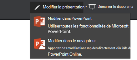 Modifier la présentation pour sélectionner Modifier dans le navigateur