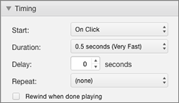 Modifier le minutage de l’effet avec les propriétés Minutage du volet Animations