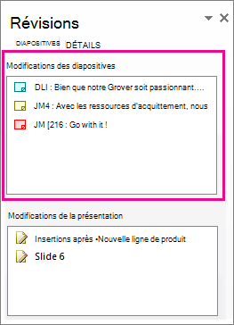 Modifications des diapositives