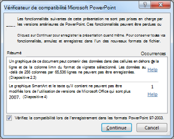 Alerte du vérificateur de compatibilité