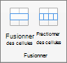 Capture d’écran montrant le groupe Fusionner disponible sous l’onglet Disposition du tableau, avec les options Fusionner les cellules et Fractionner les cellules.