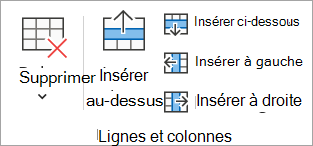 Options du groupe Lignes & colonnes