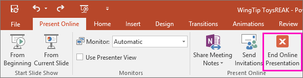 Bouton Arrêter la présentation en ligne dans PowerPoint