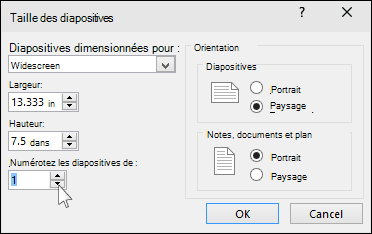 affiche la boîte de dialogue taille des diapositives dans powerpoint