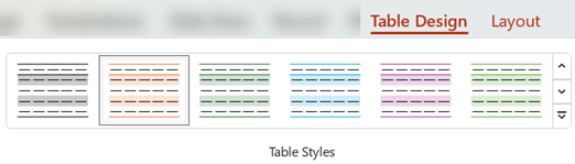 Sous l’onglet Création de tableau, vous pouvez choisir parmi de nombreux styles de tableau prédéfinis pour appliquer rapidement différentes mises en forme à un tableau.