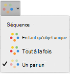 Les choix affichés dans le menu Options d’effet varient en fonction de l’effet d’animation sélectionné.