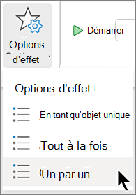 Menu Options d’effet sous l’onglet Animations dans PowerPoint.