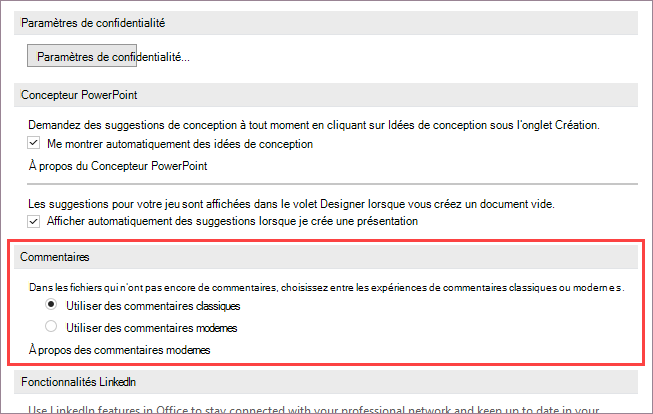 Options pour les commentaires modernes
