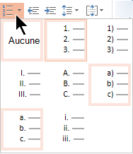 Galerie de styles de liste numérotée dans PowerPoint Online