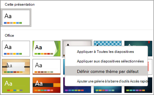 Sélection d’un thème par défaut dans Microsoft PowerPoint.