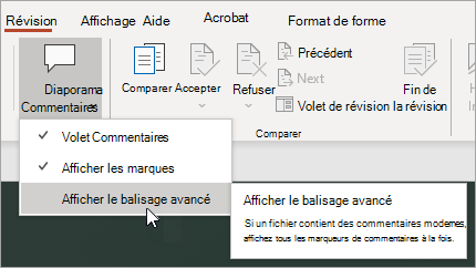 Sélectionnez Afficher le balisage avancé