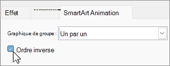 Case à cocher ordre inverse de l’animation SmartArt PPT.