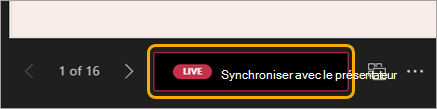 Capture d’écran d’une navigation dans une diapositive avec le bouton rouge Live Sync to Presenter mis en surbrillance.