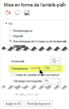 Faites glisser la barre Transparence pour ajuster l’image