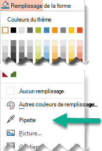 L’outil Pipette se trouve dans le menu Remplissage de la forme.