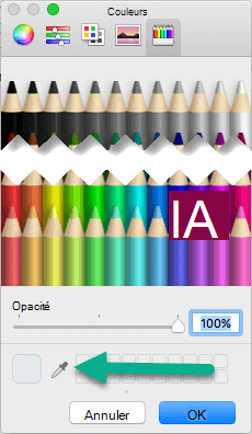 La boîte de dialogue Couleurs comprend un outil Pipette.