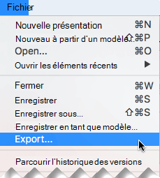 Dans le menu Fichier, sélectionnez Exporter.