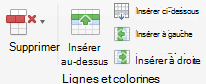 Boutons du ruban pour modifier les lignes et colonnes du tableau