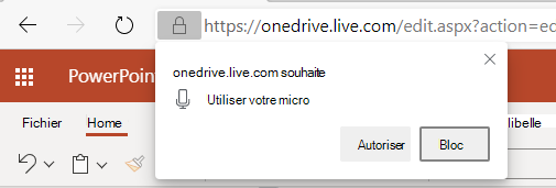 Capture d’écran de la boîte de dialogue à partir du navigateur demandant avec les boutons Autoriser et Bloquer.