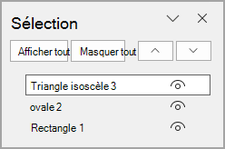 Volet Selectio avec trois objets dans l’ordre d’insertion