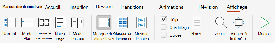 Bouton Masque des diapositives PowerPoint sur le ruban
