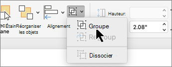 Bouton Grouper sélectionné sous l’onglet Format de la forme