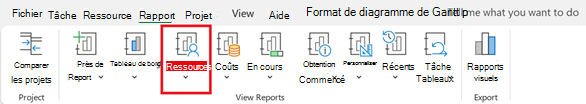 Bouton Ressources sous l’onglet Rapport