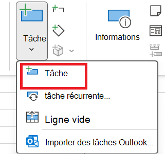 Image du bouton Tâche dans le groupe Insertion de l’onglet Tâche.