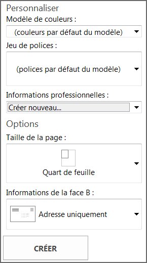 Options de modèle de carte postale pour les modèles intégrés des éditeurs.