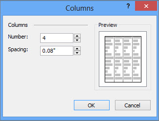 Capture d’écran des Outils de zone de texte, Autres colonnes dans Publisher