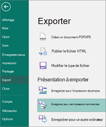 Cliquez sur Enregistrer pour un imprimeur commercial