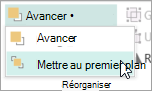 Sélection de l’option Mettre au premier plan dans le menu Avancer