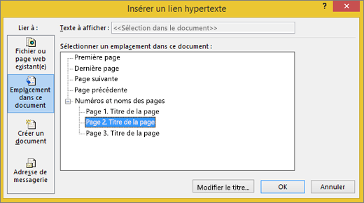 Création d’un lien hypertexte vers une page de la publication
