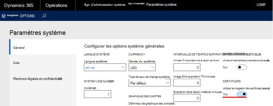 Capture d’écran montrant Azure Key Vault stockage . Cette option doit être utilisée avec l’option de déploiement cloud et peut être utilisée avec des environnements déployés localement et avec tout type d’environnement de développement local. Vous devez définir Utiliser le paramètre de magasin de certificats avancé sur Oui. Il s’agit de la seule option pour l’environnement PROD dans Azure Cloud