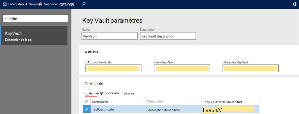 Capture d’écran montrant Key Vault clé secrète : clé secrète associée à l’application AD utilisée pour l’authentification auprès du stockage Azure Key Vault
