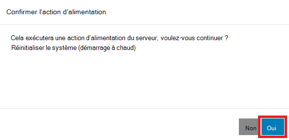 Capture d’écran de la fenêtre Confirmer l’action d’alimentation avec l’option Oui mise en surbrillance.