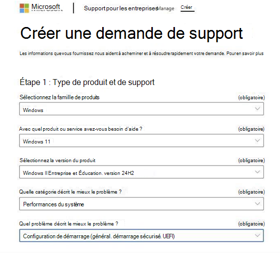 Créer une demande de support